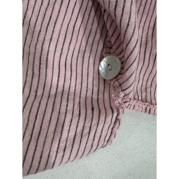 Mosaic USA Linen Top Small Pink Stripe Asymmetrical 3/4 Sleeve Artsy Lagenlook - Picture 4 of 7